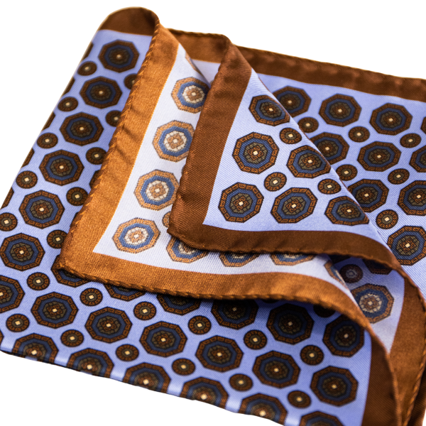 Pocket Square Alter Knabe - "Light Blue Bug Brown"