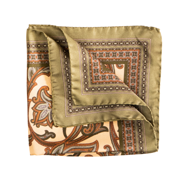 Pocket Square Alter Knabe - "Big Olive-Creme Paisley"