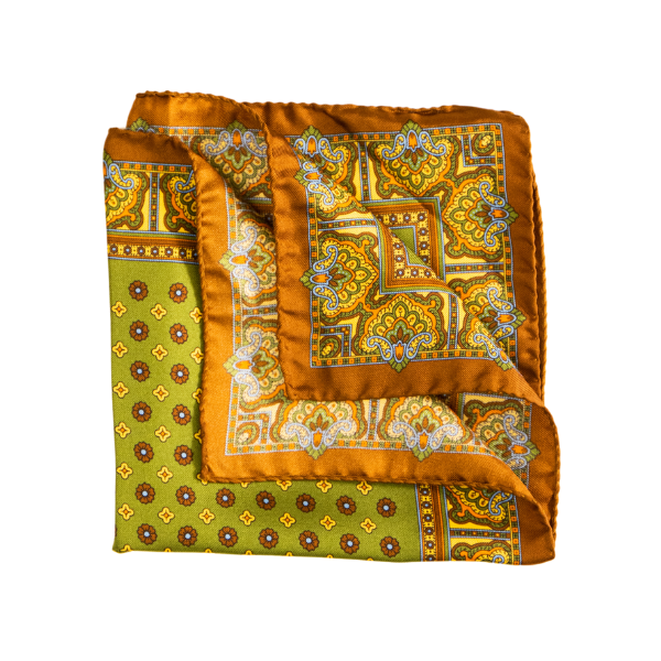 Pocket Square Alter Knabe - "Olive Paisley-Bug"