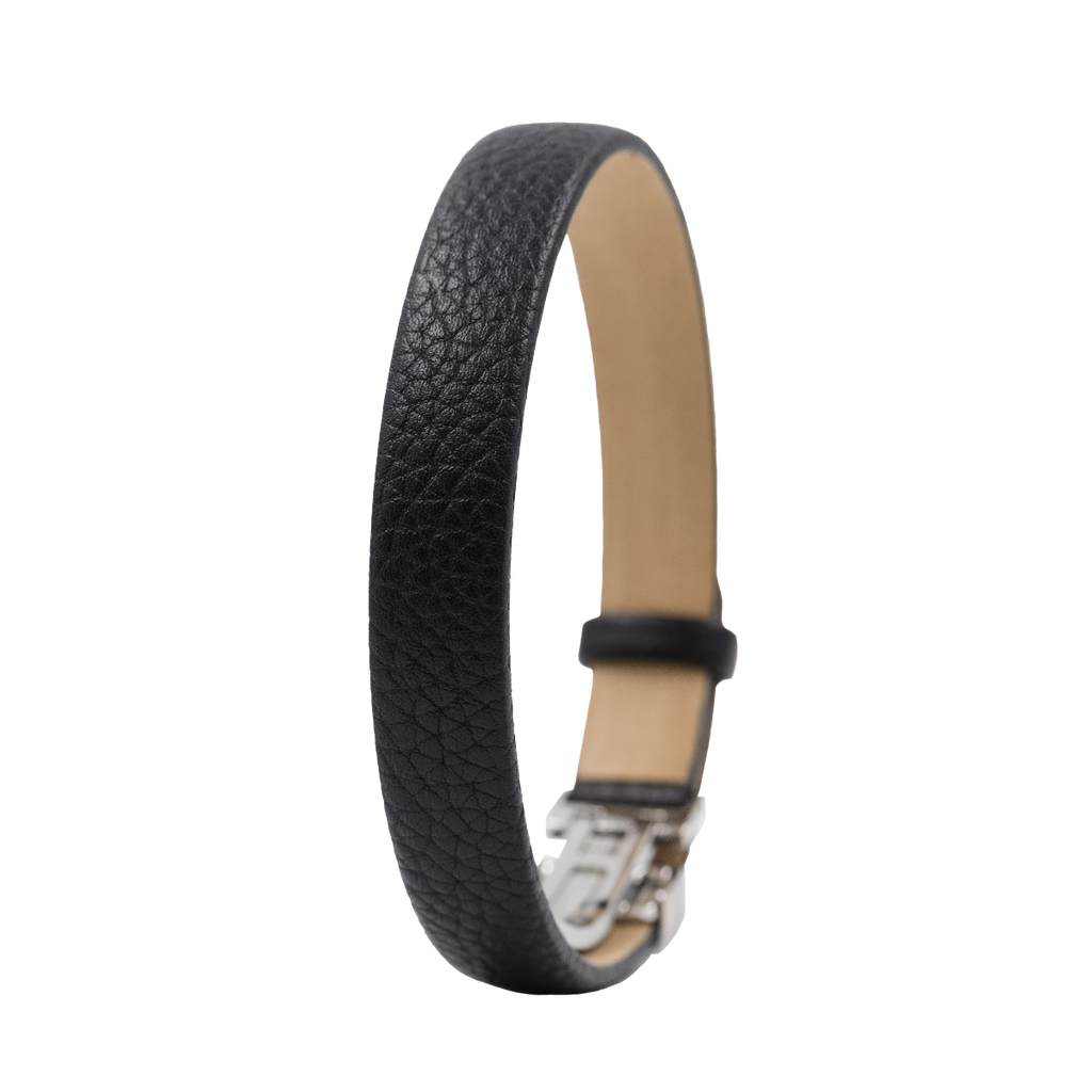 Hirsch SETH Leder Armband in schwarz aus echtem Leder mit Verschluss  für Sie und Ihn Unisex komfortabel zu tragen da der innen Ring aus gerautes Leder ist die Edelstahlschließe ist einstellbar Luxus in Vorarlberg Geschenkideen